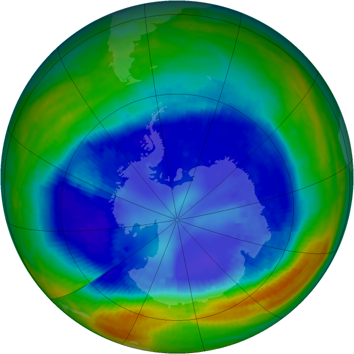 Antarctic ozone map for 31 August 2003